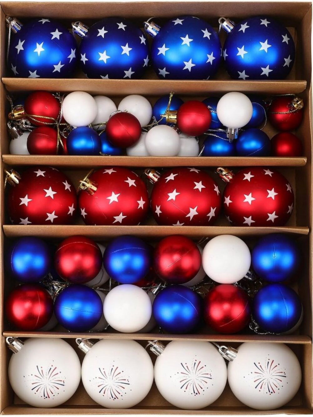 60 Patriotic Star Tree Ornaments - 4th of July Decor in 3 Sizes, Festive Holiday